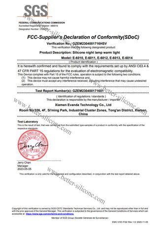 FCC Certification for Silicone Bedroom Night Light