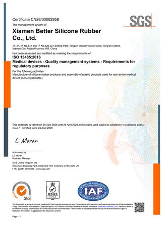 ISO13485:2016 Certificate-Xiamen Better Silicone Rubber