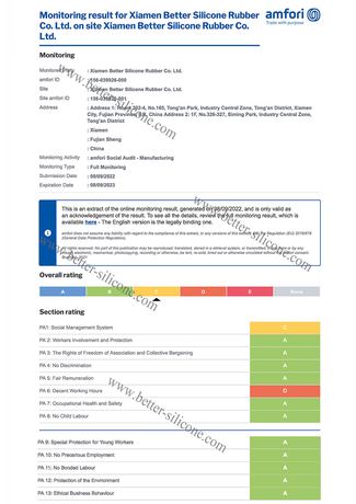 BSCI Certification - Xiamen Better Silicone Rubber
